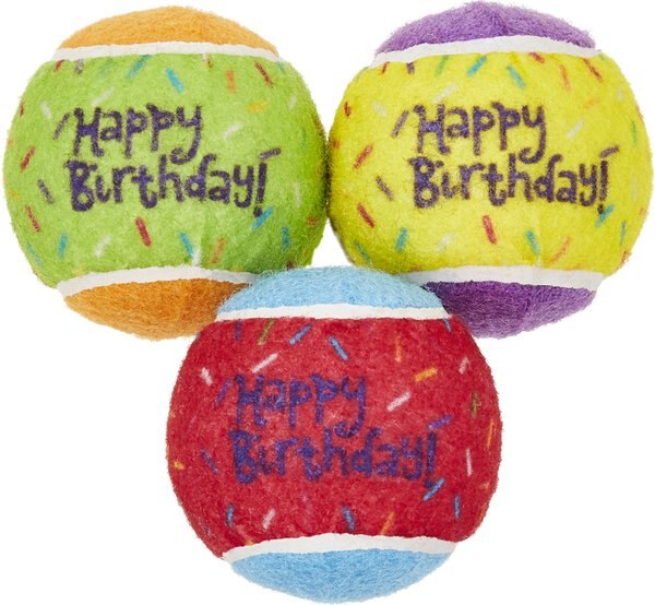 Frisco Fetch Squeaking Birthday Tennis Ball Dog Toy， 3-Pack