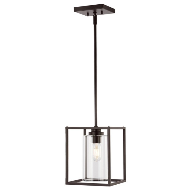 1 light Quinn Industrial Farmhouse Iron glass Led Pendant Oil Rubbed Bronze Jonathan Y