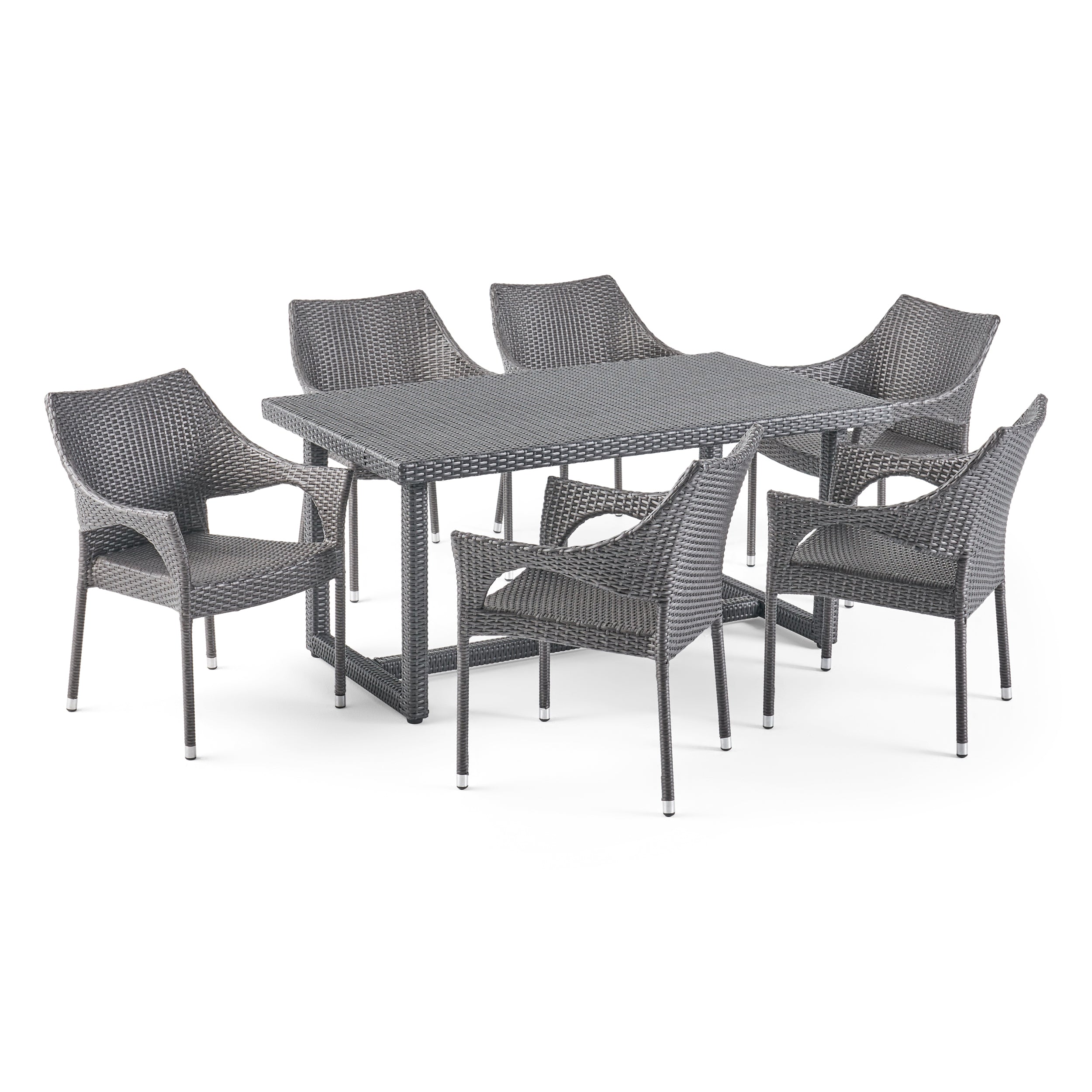 Olivia Outdoor 7 Piece Wicker Dining Set, Grey