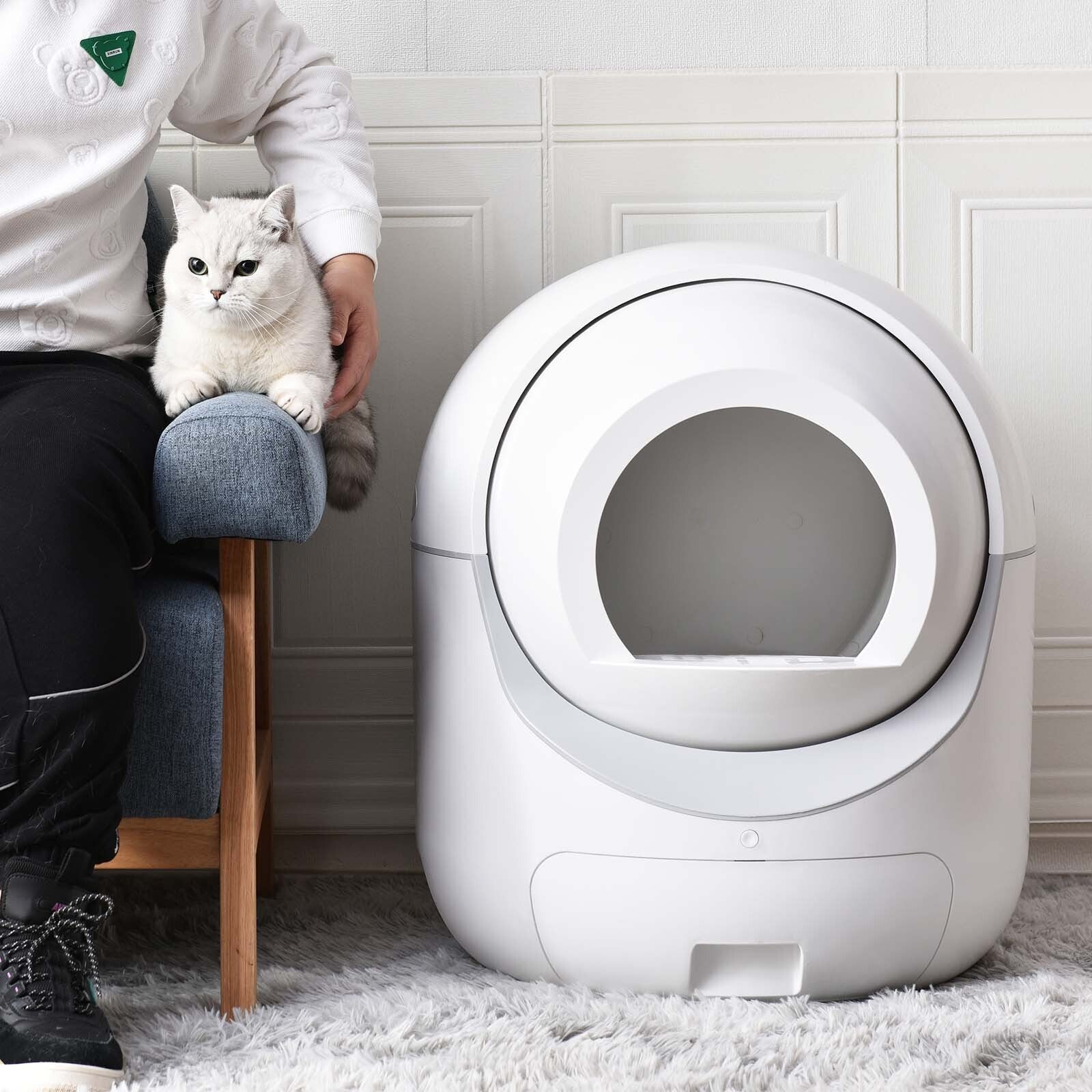 KALEFU Self -Cleaning Cat Litter Box for Multiple Cats ， Scooping Automatically ， Multiple Safety Protection Design， Odor Removal， 5G Support andWarranty， White