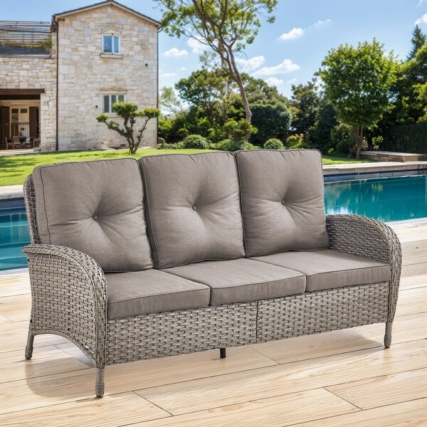 Gymojoy 3Seat Outdoor Wicker Sofa with Professional Outdoor Cushions