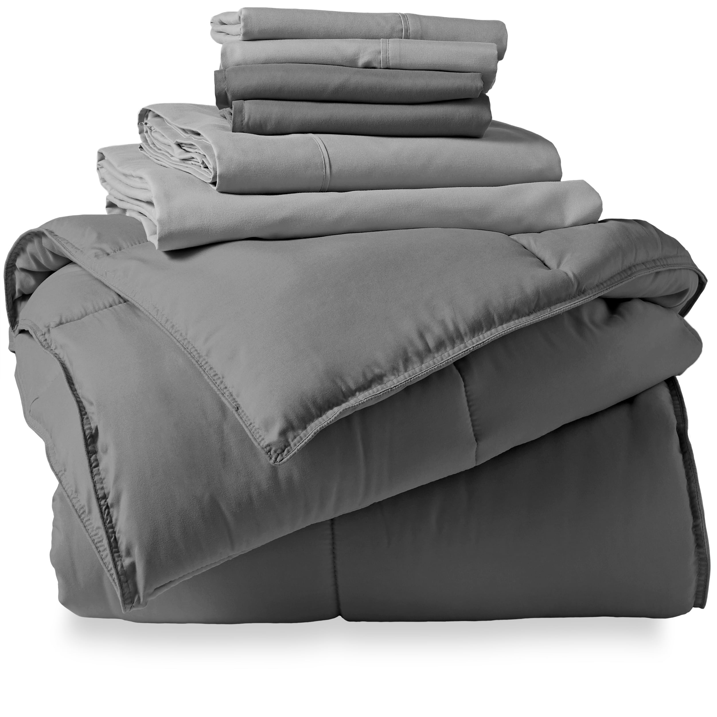 Bare Home Microfiber 7-Piece Gray and Light Gray Bed in a Bag， Queen