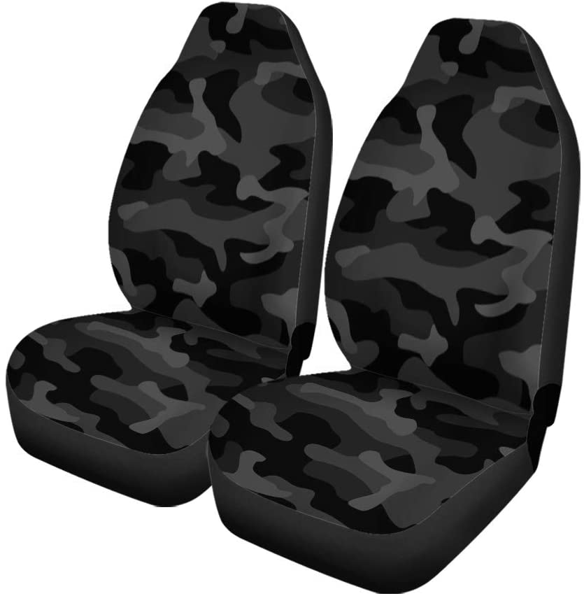 ZHANZZK Set of 2 Car Seat Covers Gray Camo Camouflage Modern Abstract Dark Grey Black Universal Auto Front Seats Protector Fits for Car，SUV Sedan，Truck