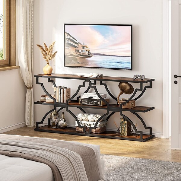 Industrial 70.9 Inch Long Console Sofa Table with 3 Tire Storage Shelf， TV Stand