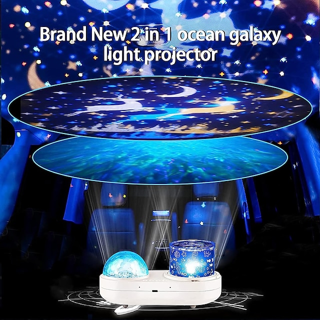 Ocean Light Projector for Bedroom 360 Degree Rotating Night Lights Projector 6 Colors Double-Layer Stereo Projection Effect Galaxy Projection Night Light Kids Toys Birthday