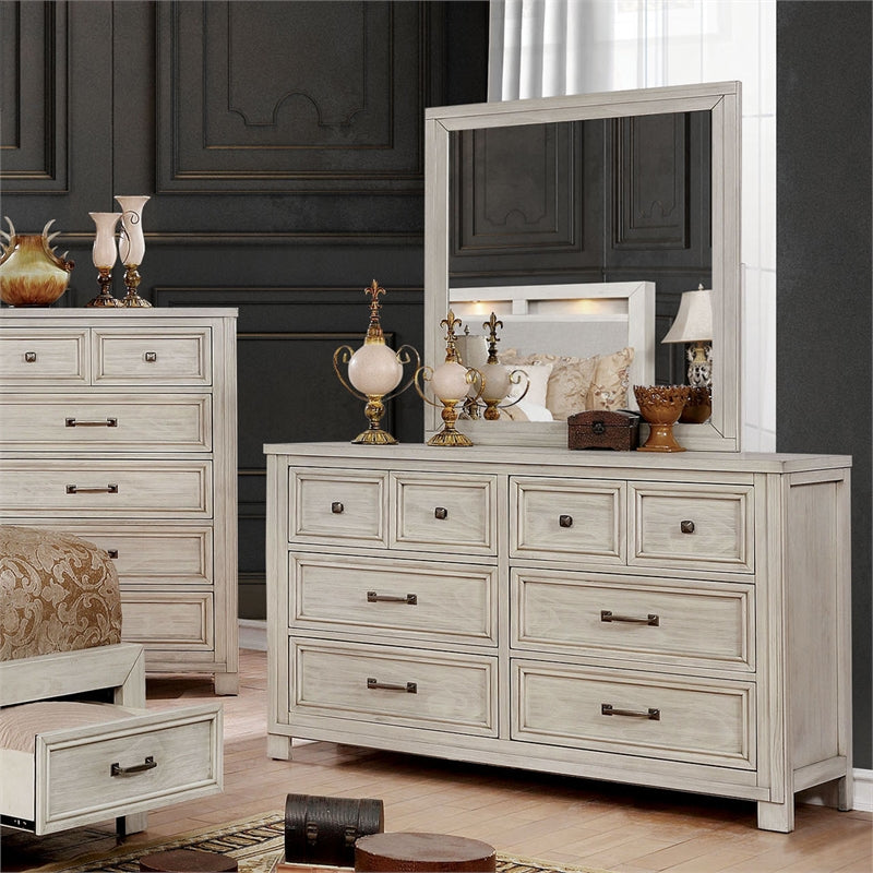 Furniture of America Jexter Wood 2-Piece Dresser and Mirror in Antique White