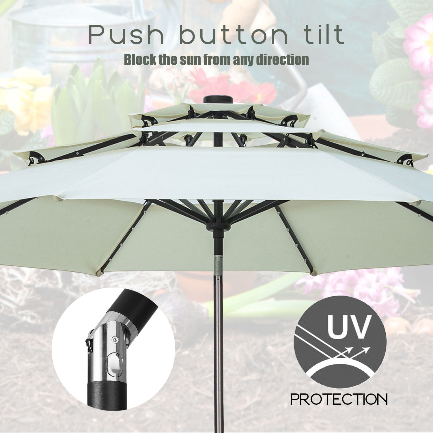 Autlaycil 10Ft 3 Tiers Patio Umbrellas Solar 32 LED Lighted Umbrella with 8 Ribs Patio Table Umbrella, White