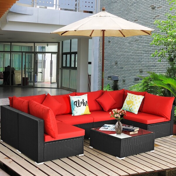 Costway 7PCS Patio Rattan Sofa Set Sectional Conversation Furniture