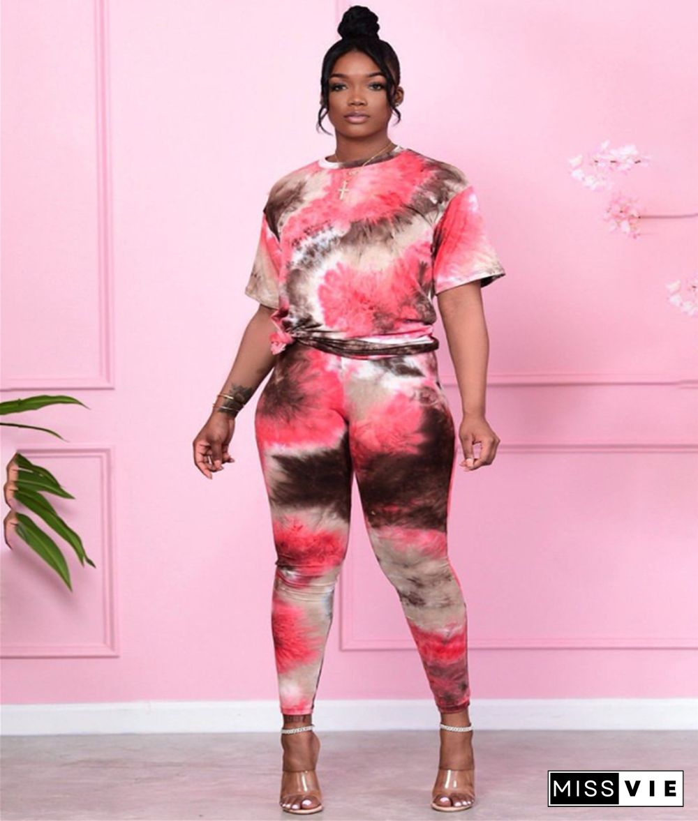 Tie Dye Short Sleeve T Shirt Skinny Pants Tracksuit