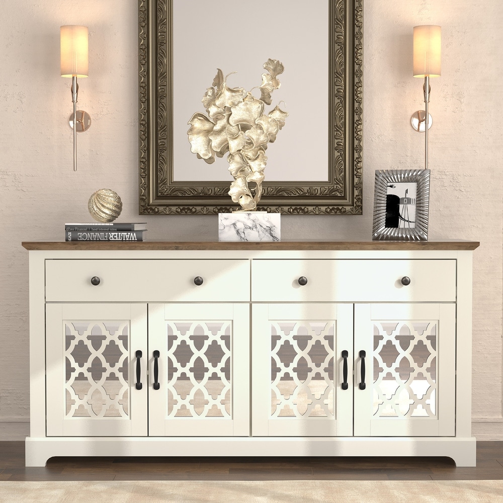 Heron Wood 59.1in. 4 Door Wide Sideboard with Adjustable Shelves and Drawers   59.1\