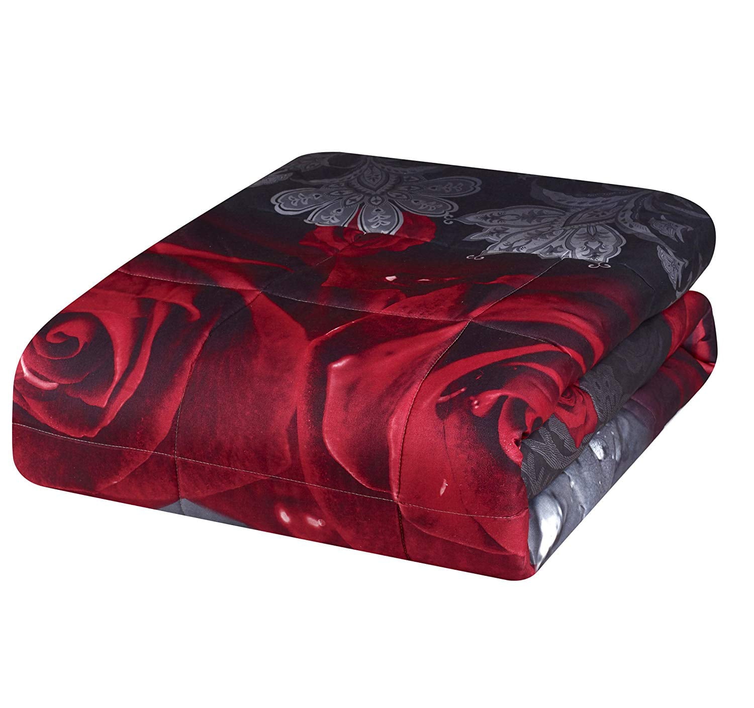 HIG Collection 3-Piece 3D Rose Love Print Comforter Set， Queen