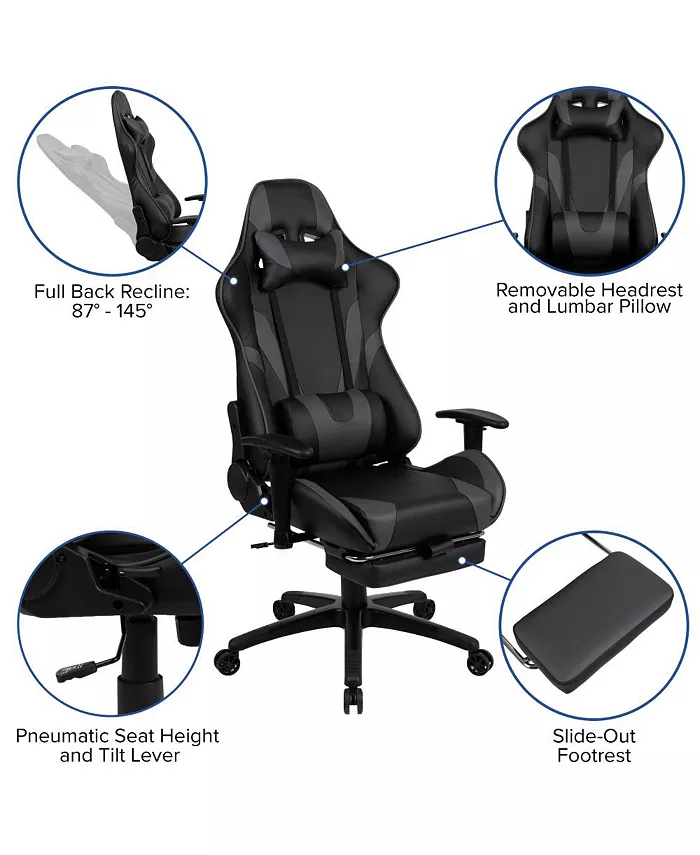 EMMA+OLIVER Gaming Desk Set - Cup Headset Holder Reclining and Footrest