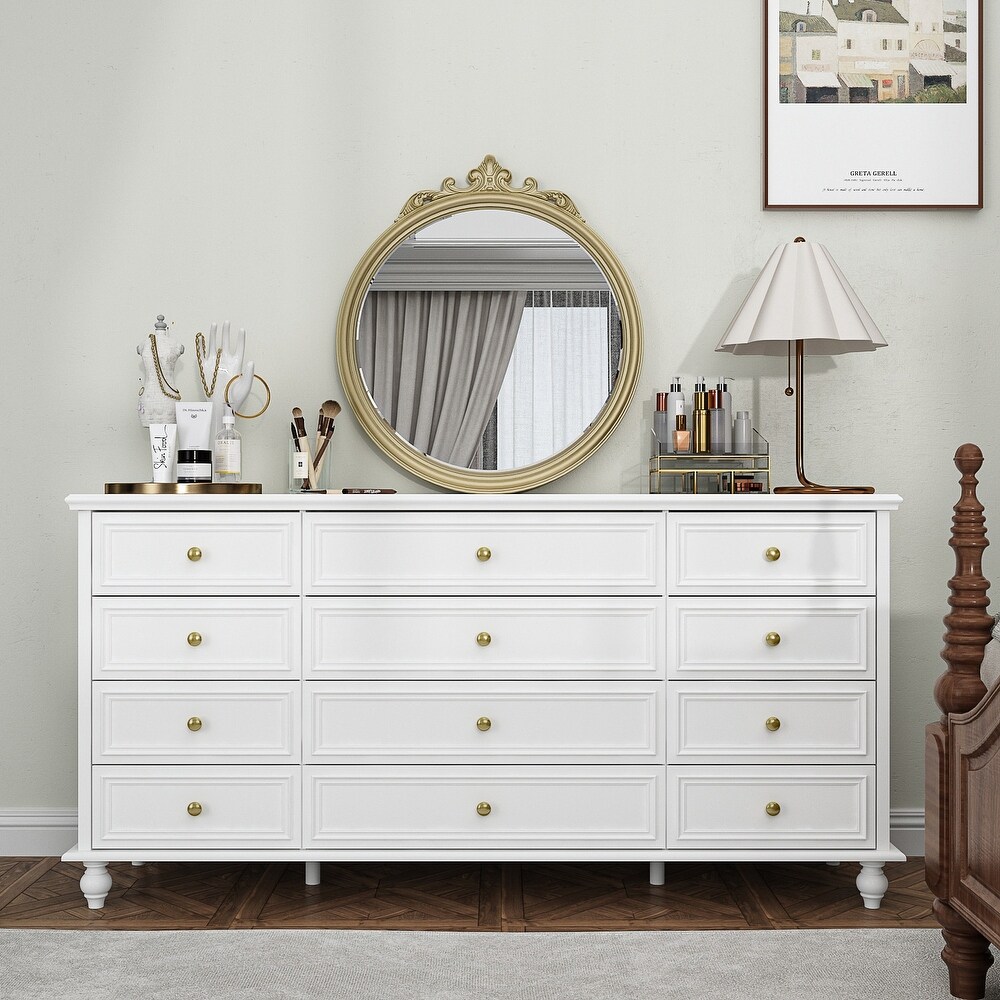 12 Drawer Closet 63'' W Dresser White Chest Srorage Cabinet Lacquer