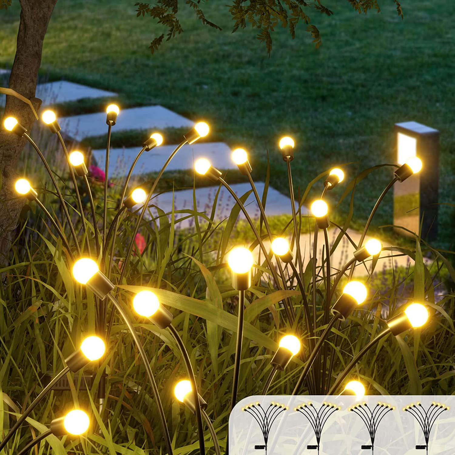 Luosen 8 LED Solar Powered Firefly Lights 4 Pack，Solar Lights Outdoor Waterproof，Starburst Swaying Solar Firefly Lights， Firefly Garden Lights for Path Landscape Outdoor Decorative Lights