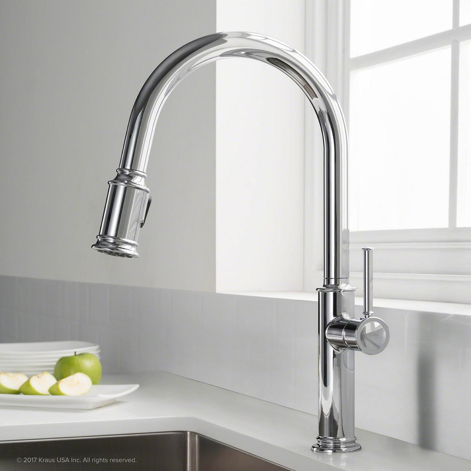 KRAUS Sellettea c Single Handle Pull Down Kitchen Faucet with Dual Function Sprayhead in Chrome Finish