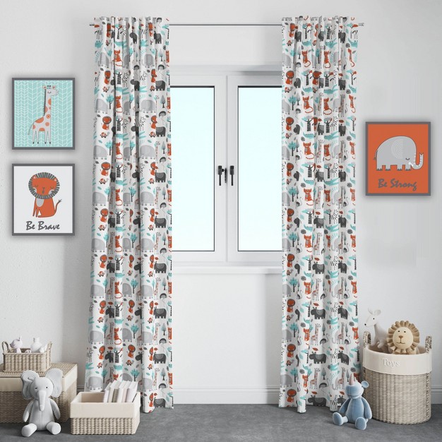 Bacati Jungle Safari Aqua orange grey Curtain Panel