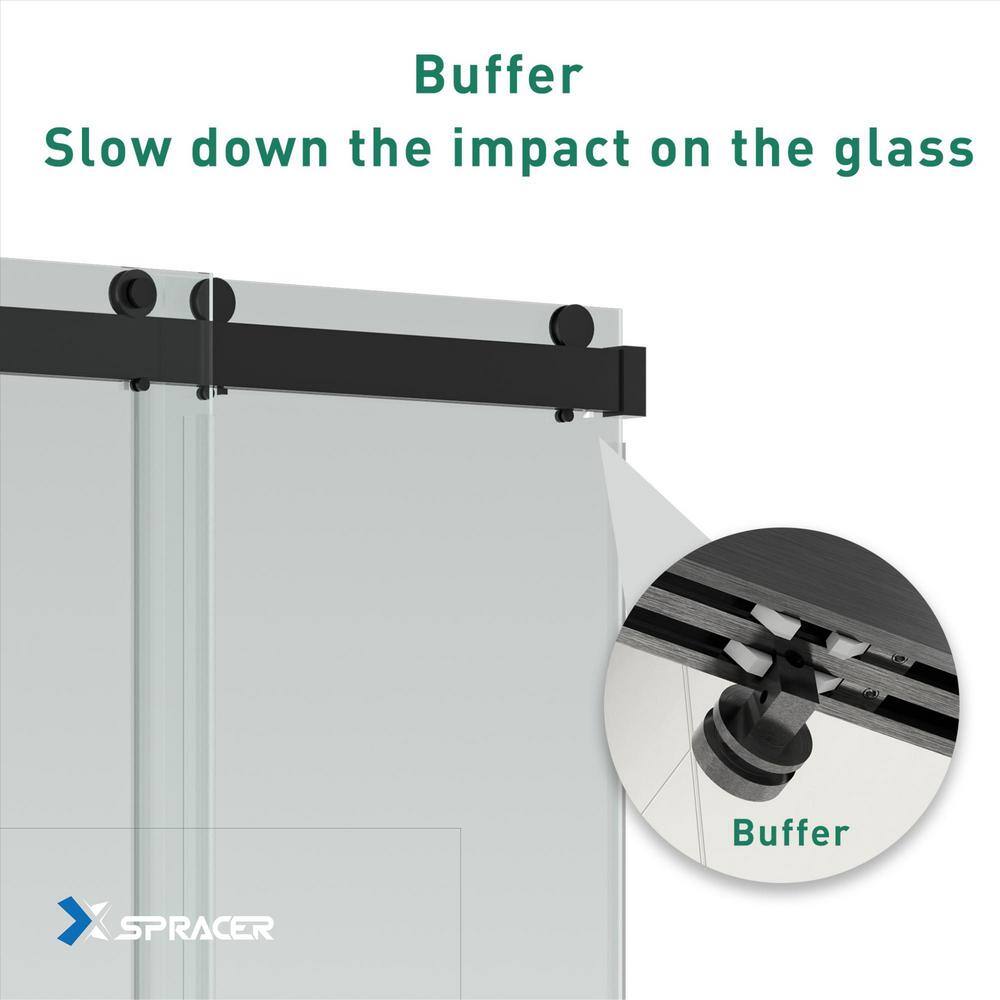 Xspracer Foyil 72 in. W x 76 in. H Sliding Frameless Shower Door in Matte Black Finish with Clear Glass JH-SDS100272MB