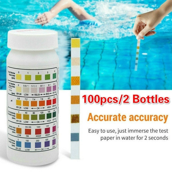 100pcs/2 Bottles Chlorine Dip Test Strips Hot Tub SPA Swimming Pool PH Tester Paper