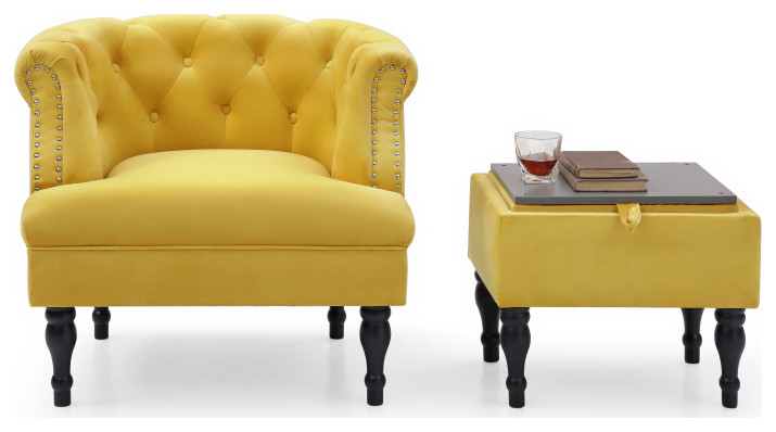 Set of Upholstered Velvet Accent Chair and Storage Ottoman   Eclectic   Armchairs And Accent Chairs   by Miron Demid LLC  Houzz