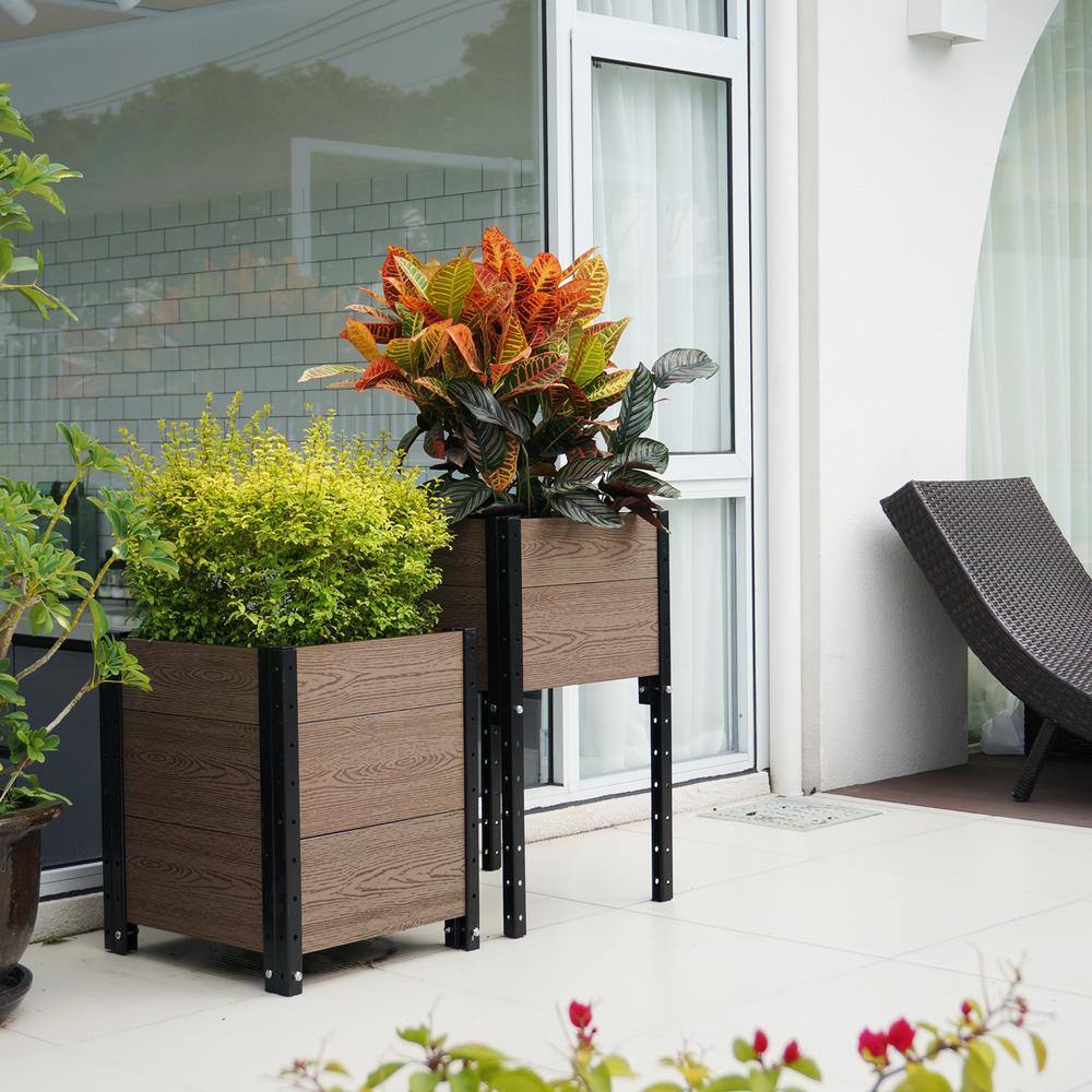 EverBloom 17 in. D x 28 in. H x 38 in. W Brown and Black Composite Board and Steel 2-Corner Planter Bundle K2217