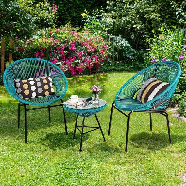 3PCS Patio Acapulco Furniture Bistro Set with Glass Table