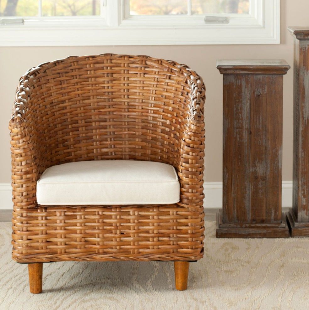 Naomi Rattan Barrel Chair Honey/White   Tropical   Armchairs And Accent Chairs   by V.S.D Furniture  Houzz