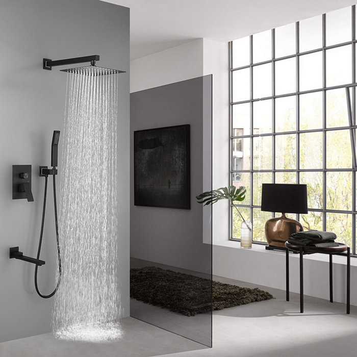 Simplie Fun Shower System 10 Inch Square Bathroom Luxury Rain Mixer Shower Combo Set