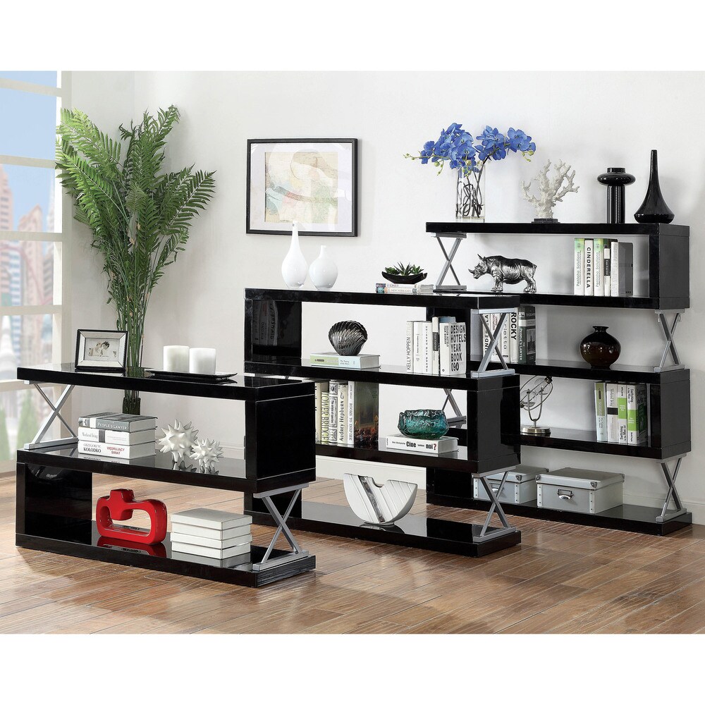 Loop Modern 5 Tier S shaped Bookcase with X shaped Metal by Furniture of America