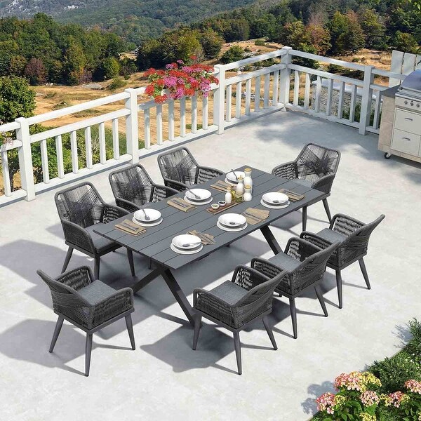 PURPLE LEAF PE Rattan Outdoor Dining Set with Aluminum Frame