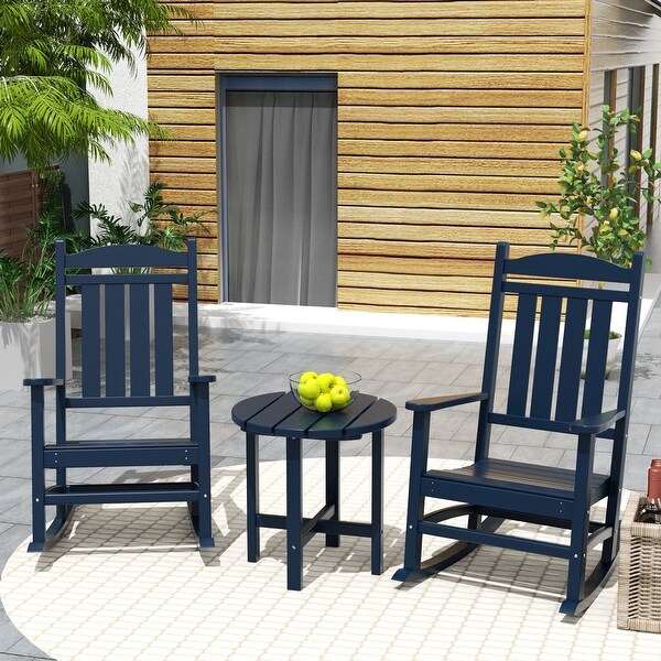 Polytrends Laguna Hdpe All Weather Outdoor Patio Rocking Chairs With Side Table (3Piece Set)