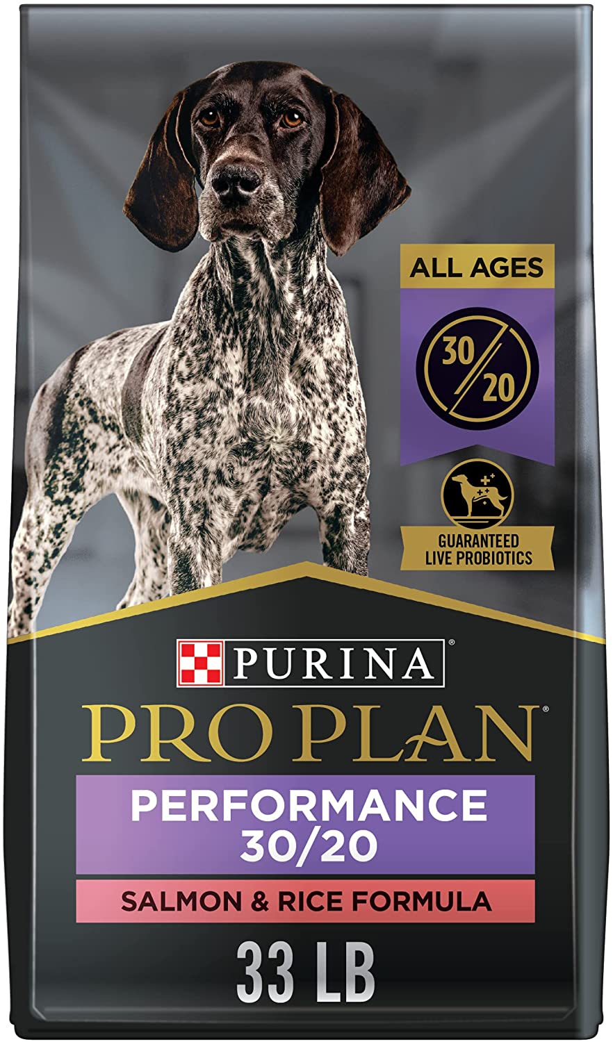 Purina Pro Plan High Energy， High Protein Dry Dog Food， SPORT 30/20 Salmon and Rice Formula - 33 lb. Bag