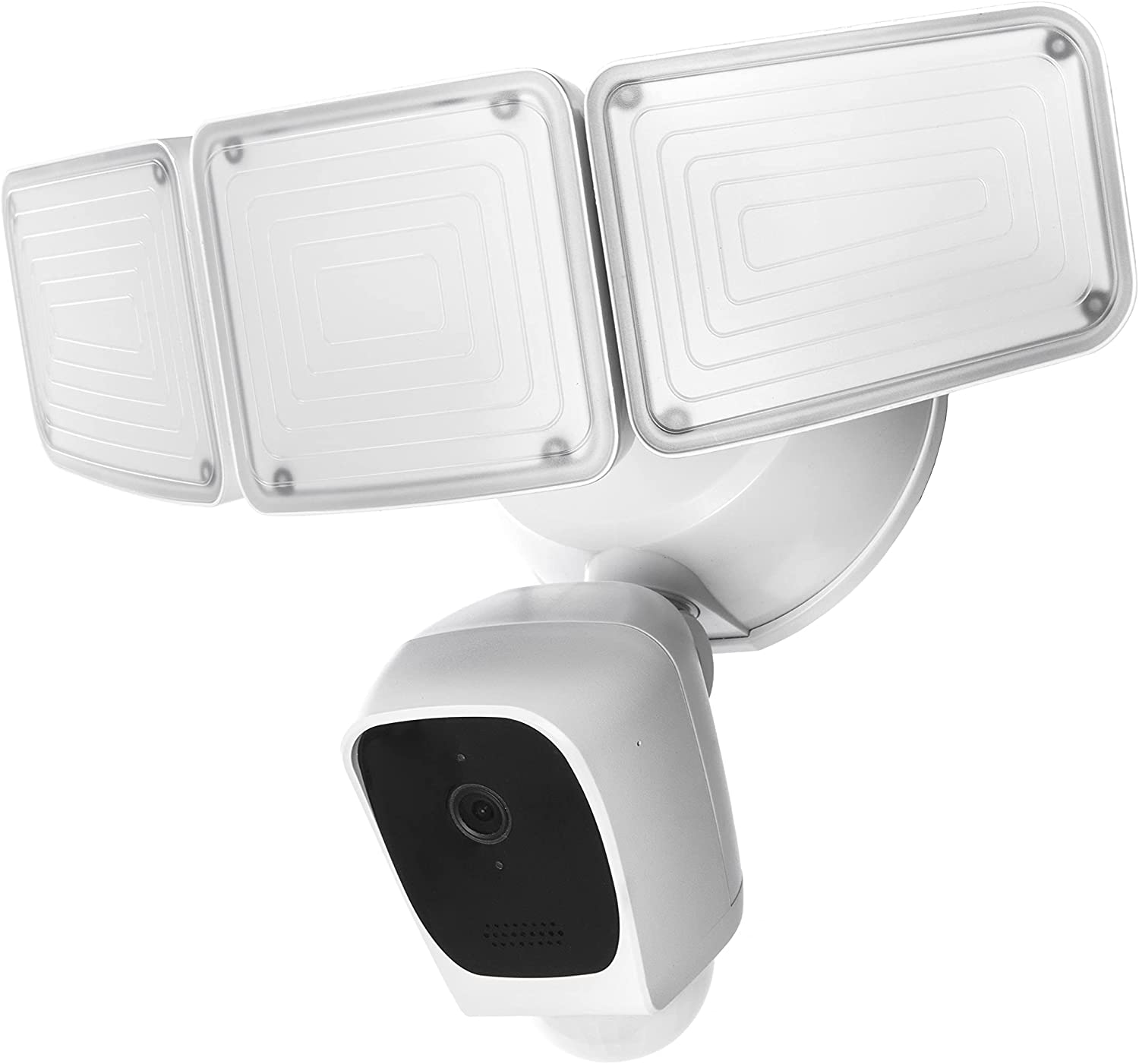 Home Zone Security Triple Head Flood Light Camera – 3500 Lumen LED + 1080P Resolution + 128GB Storage， White