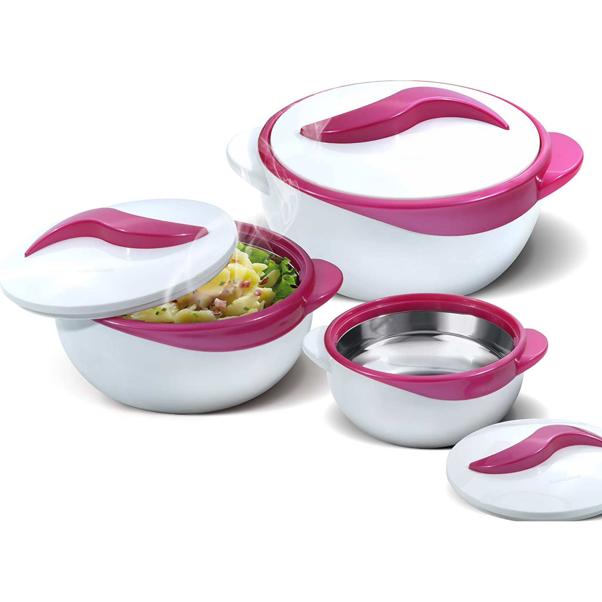 Pinnacle Thermoware 3-Pc Set Stainless Steel Bowl Insulated Food Container， Purple