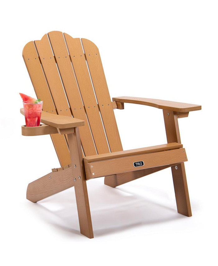 Simplie Fun TALE Adirondack Chair Backyard Outdoor Furniture Painted Seating with Cup Holder All-Weather and Fade-Resistant Plastic Wood for Lawn Patio Deck Garden Porch Lawn Furniture Chairs Brown