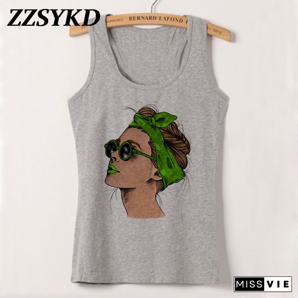 Plus Size Summer Women Fashion Vest Tank Tops Sexy Camisole Fashion Print Lady Casual Loose Sleeveless 90S Female T Shirt