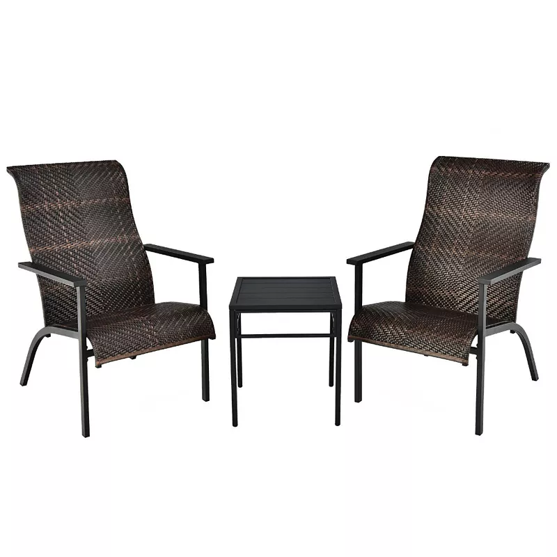 3 Pieces Patio Rattan Bistro Set with High Backrest and Armrest