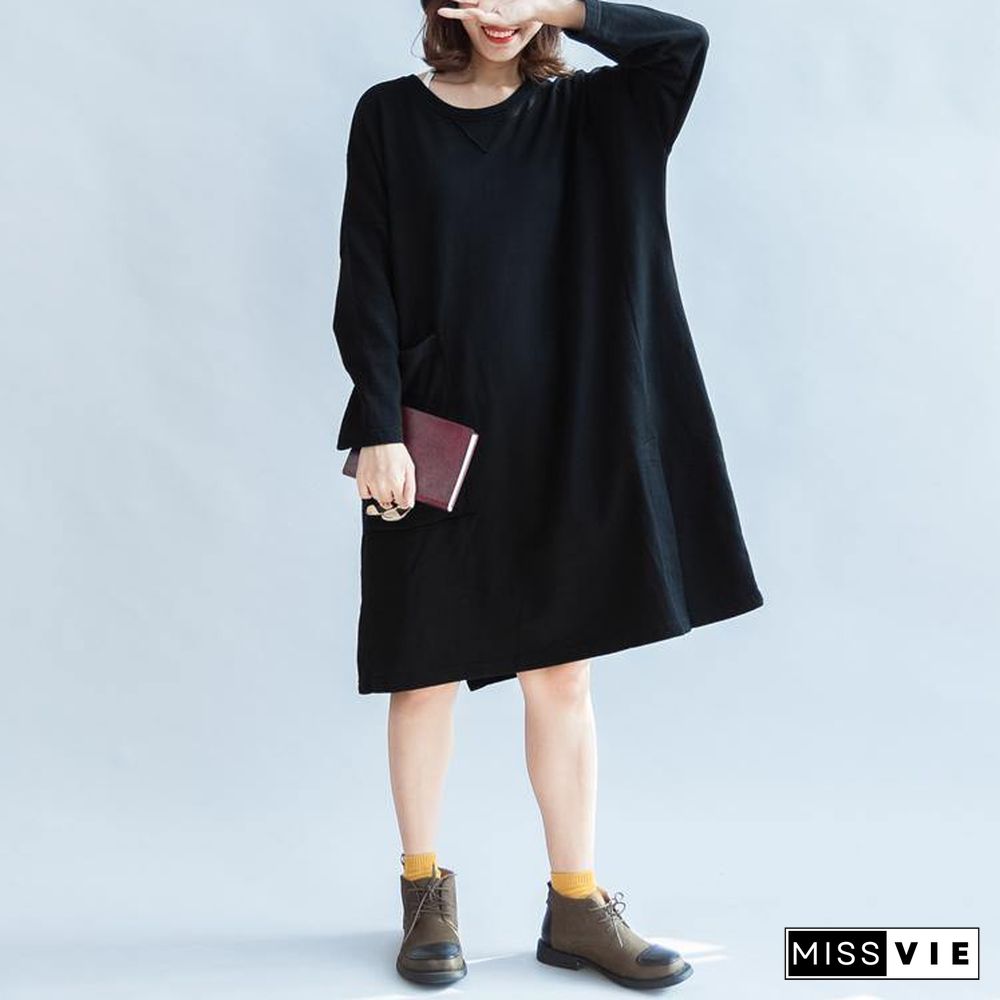 100% cotton black carton sweat dresses long sleeve cotton dresses oversized 146cm bust