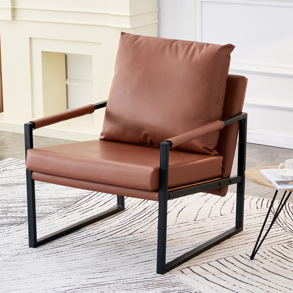 Faux Leather Accent Chair   Midcentury   Armchairs And Accent Chairs   by Casa Link  Houzz