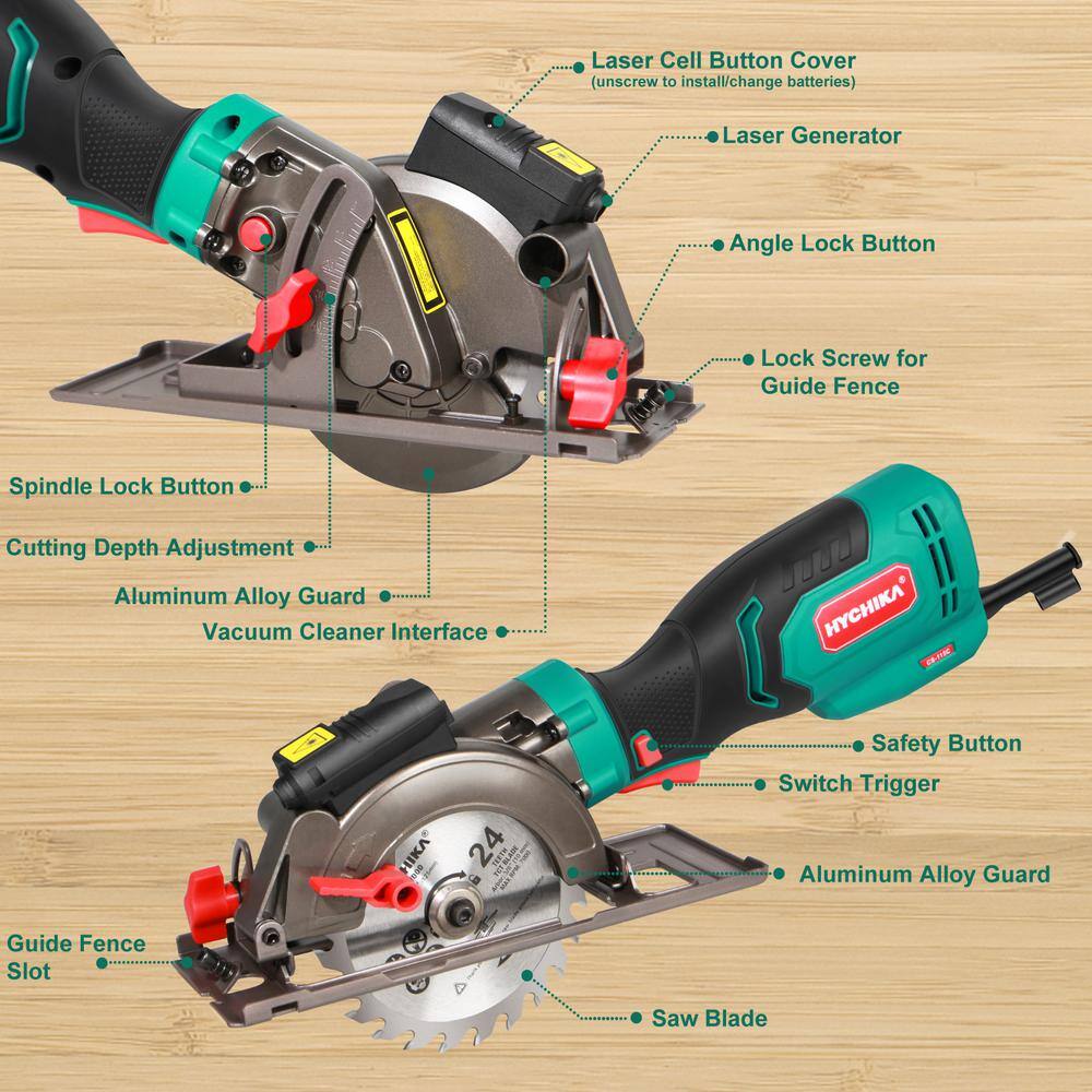 HYCHIKA 6.2 Amp 4-12 in. Electric Mini Circular Saw with 6 Blades Max Cutting 1-1116 in. D 90 Rubber Handle E0026US