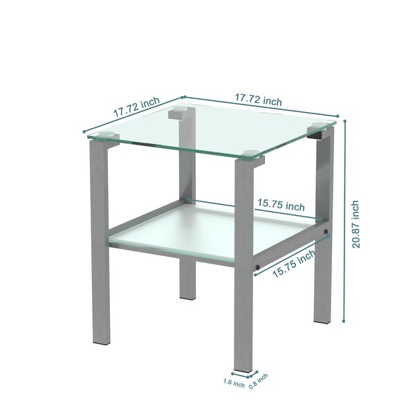 Glass two layer tea table， small round table， bedroom corner table， living room grey side table