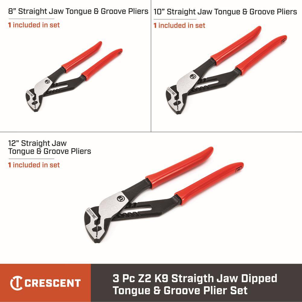 Crescent Z2 K9 Straight Jaw Dipped Handle Tongue and Groove Plier Set (3-Piece) RTZ2SET3