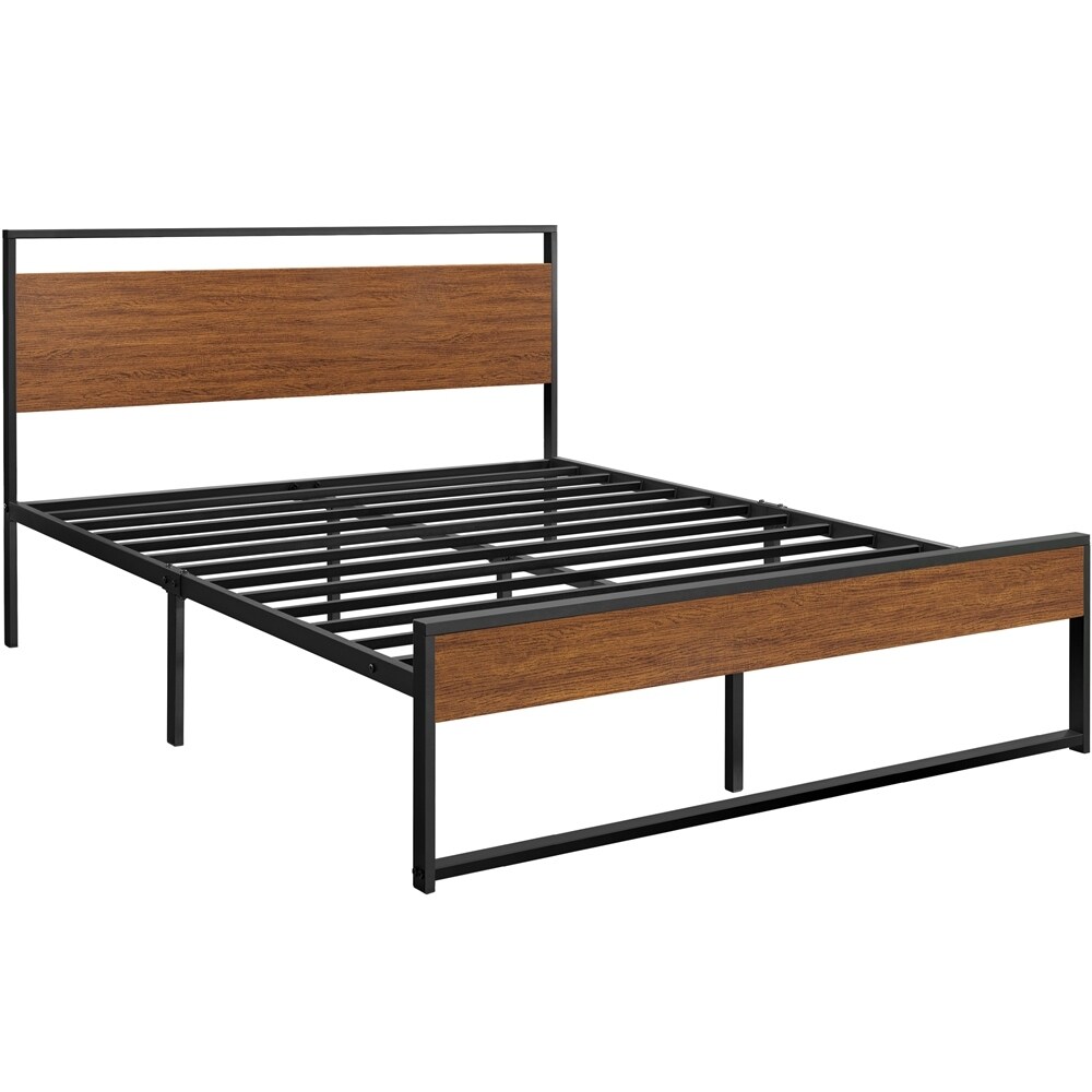 Yaheetech Rustic Metal Platform Bed Frame Sturdy Slatted Bed Base