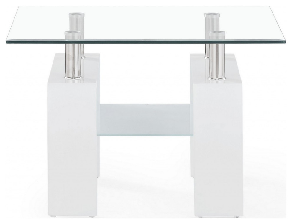 White Glossy Leg End Table With Rectangular Clear Glass Top   Contemporary   Side Tables And End Tables   by HomeRoots  Houzz