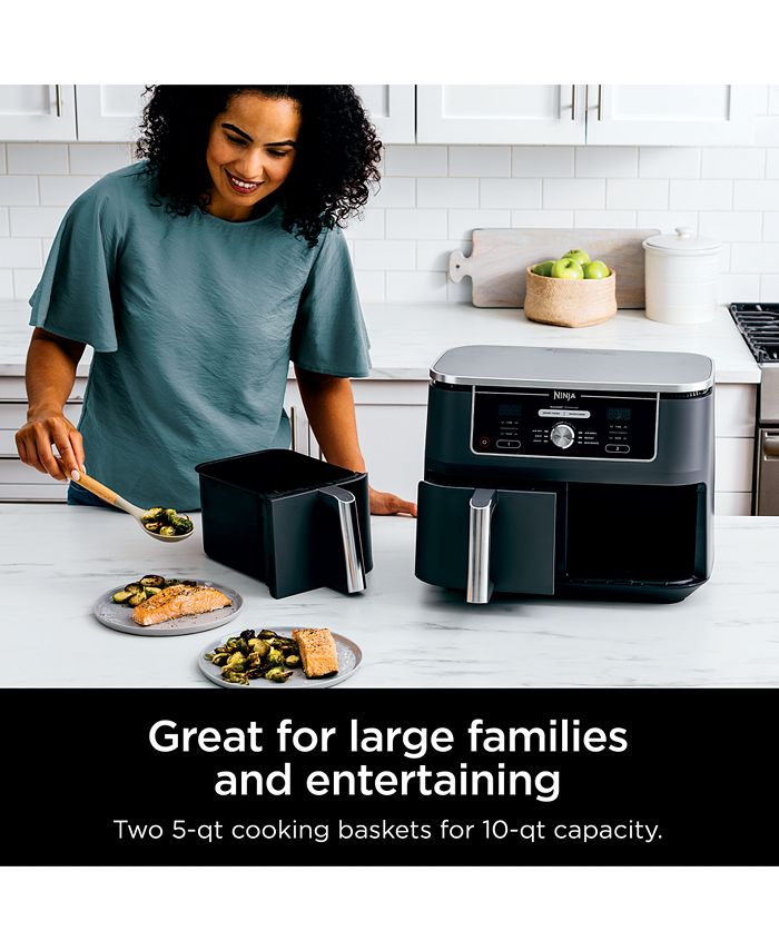 Ninja Foodiandreg DZ401 6-in-1 10-qt. XL 2-Basket Air Fryer with DualZone Technology- Air Fry， Broil， Roast， Dehydrate， Reheat and Bake， Family Sized