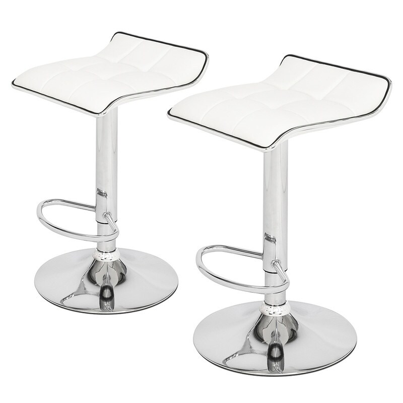 PU Leather Adjustable Low Back Bar Stools White (Set of 2)