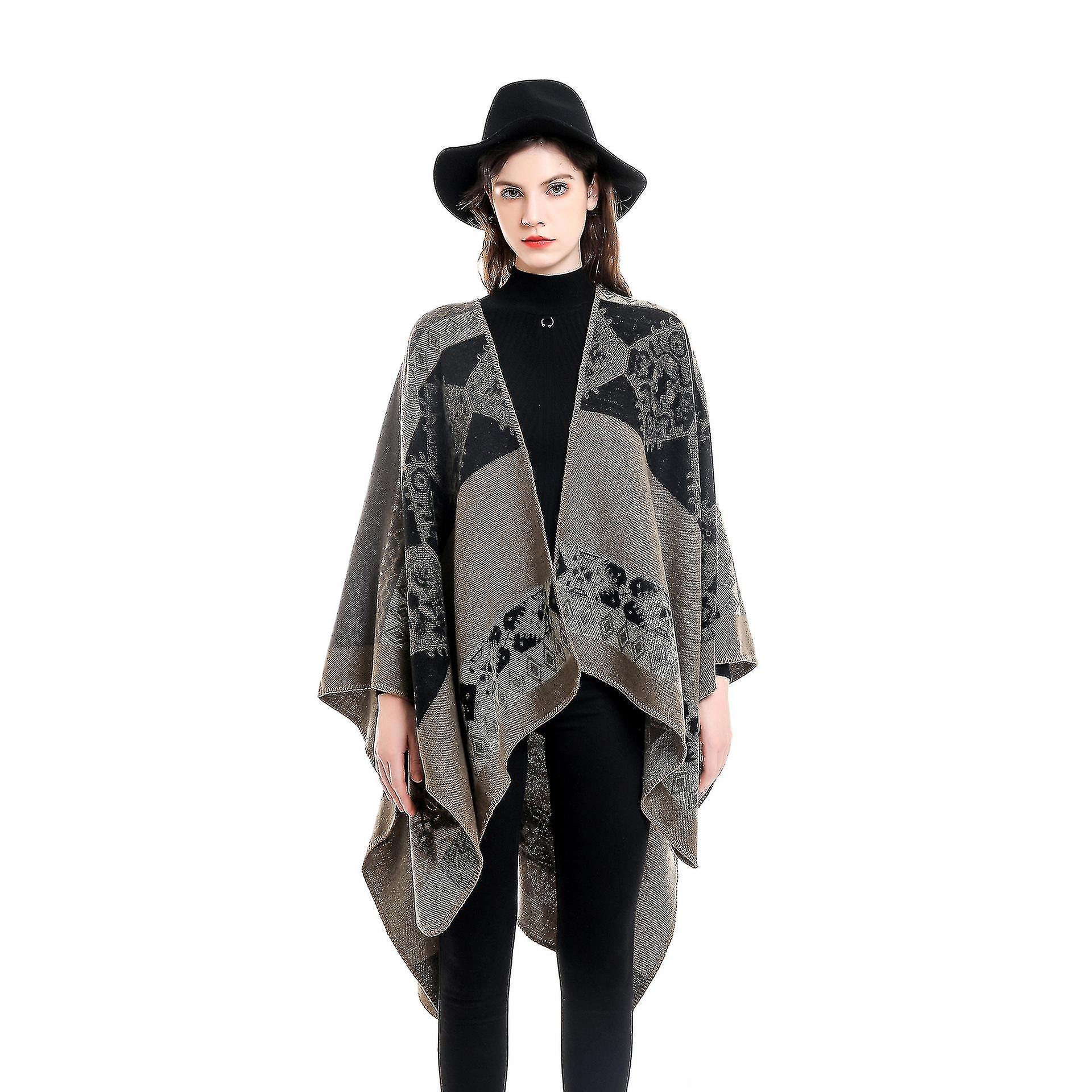 Women's Vintage Pattern Open Front Poncho Cape Shawl Winter Shawl Wraps 130*150 Cm