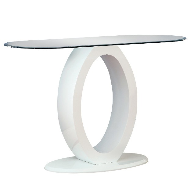 Ozzy High Gloss Oval Glass Top Sofa Table White Mibasics