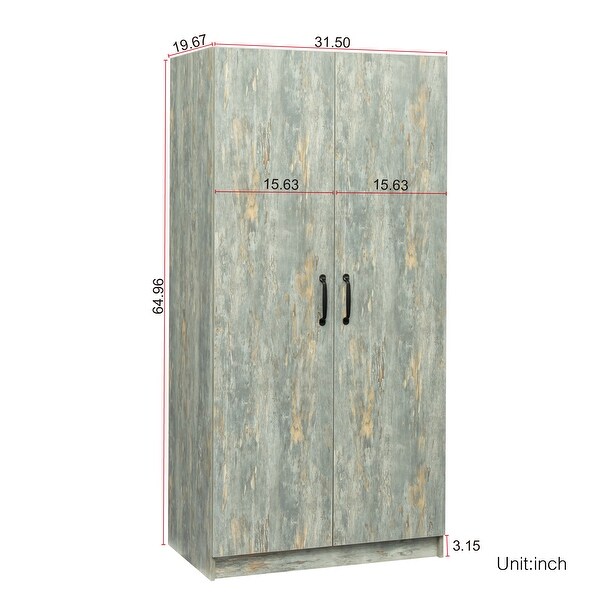 High Wardrobe And Kitchen Cabinet With 2 Doors and 1 Clothes Rail， Grey，Textured Veneer - - 37891407