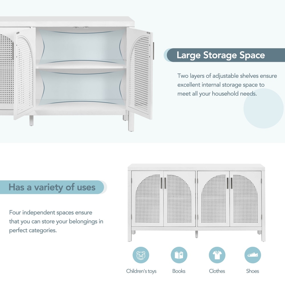 Large Storage Space Sideboard with Artificial Rattan Door and Metal Handles for Living Room   Entryway