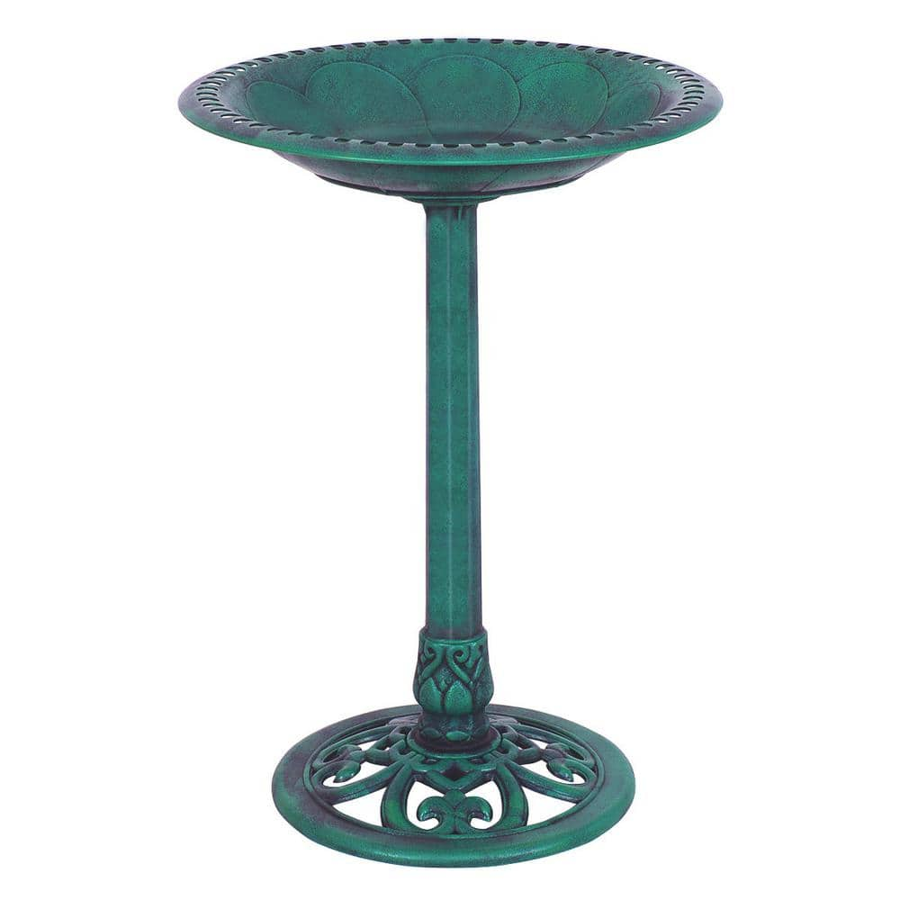 ANGELES HOME Green Weather Resin Pedestal Birdbath M65-8PS02